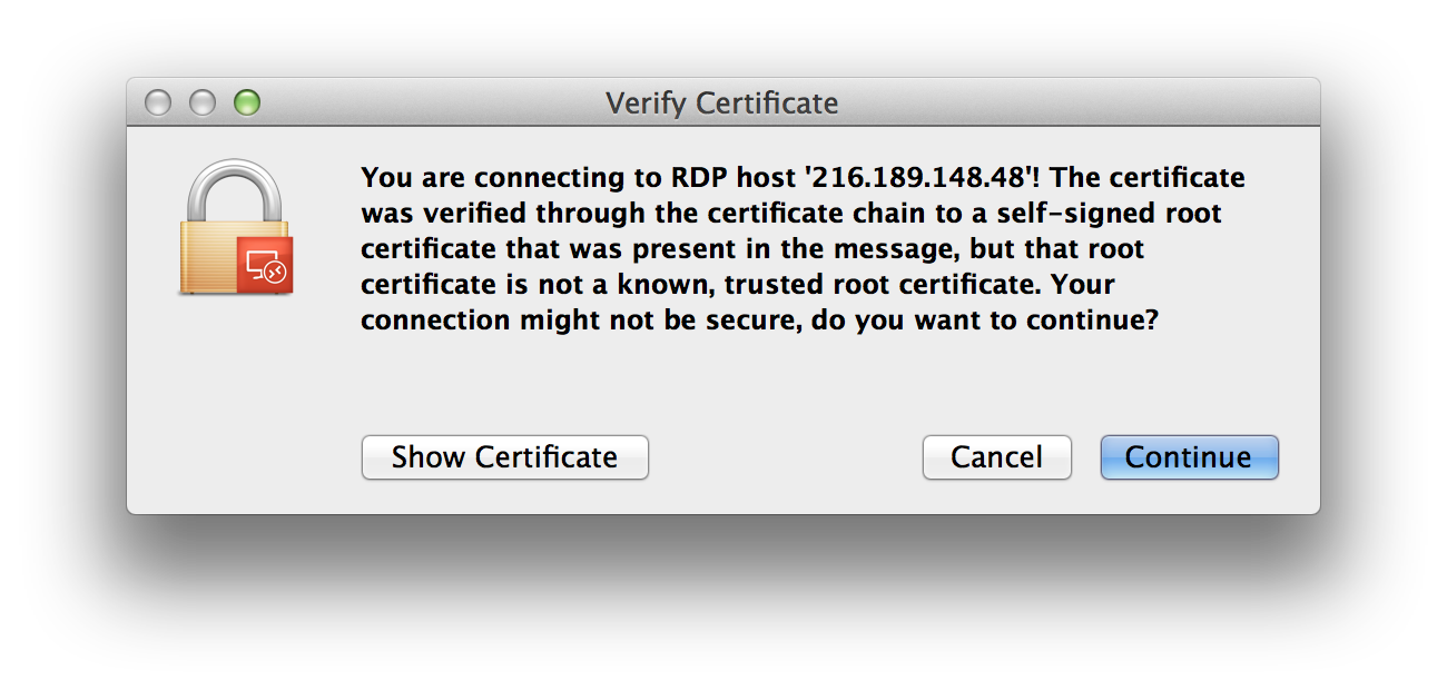 mac os rdp client to ip address certificate